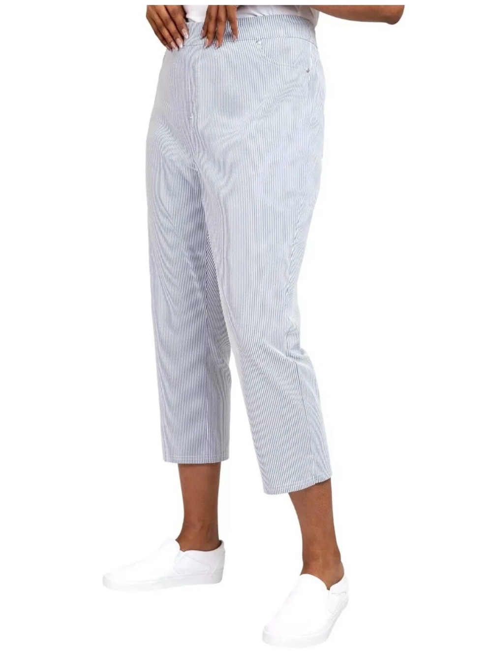Mario Serrani Italy Blue White Pinstripe Pull-On Capri Pants M
